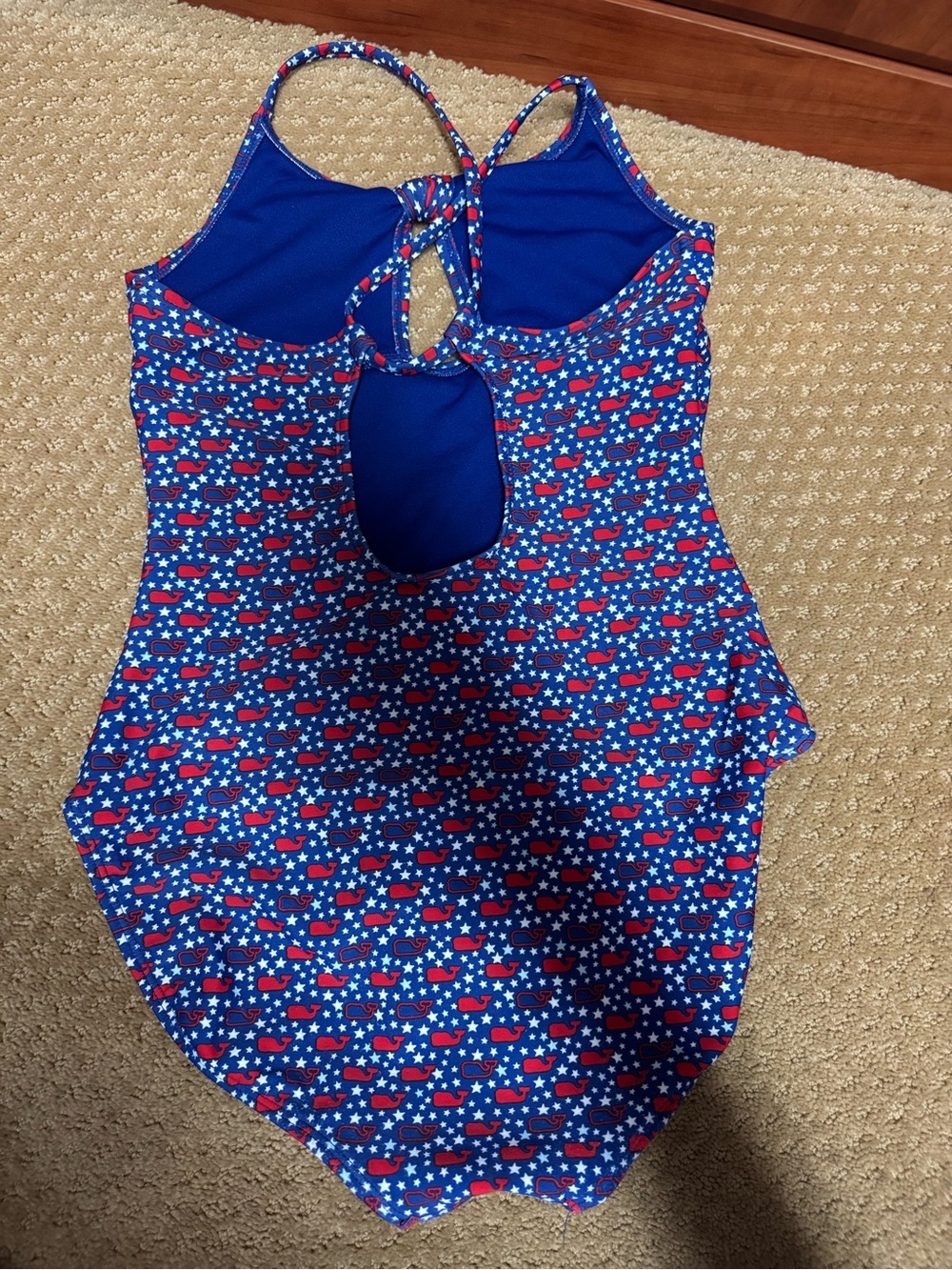 Vineyard Vines Navy One-Piece with Red Star Print and Back Bow - Picture 2 of 3